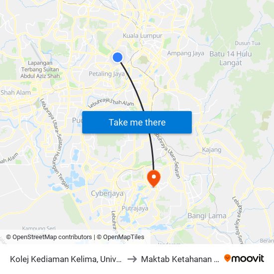 Kolej Kediaman Kelima, Universiti Malaya (Kl2343) to Maktab Ketahanan Nasional (MKN) map