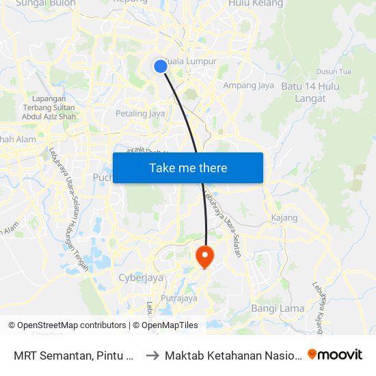 MRT Semantan, Pintu B (Kl1174) to Maktab Ketahanan Nasional (MKN) map