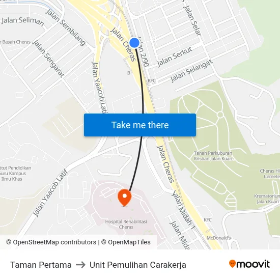 Taman Pertama to Unit Pemulihan Carakerja map