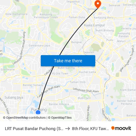 LRT Pusat Bandar Puchong (Sj735) to 8th Floor, KPJ Tawakal map