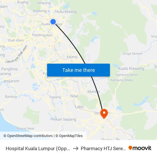 Hospital Kuala Lumpur (Opp) (Kl54) to Pharmacy HTJ Seremban map