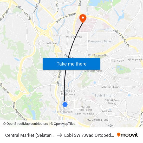 Central Market (Selatan) (Kl109) to Lobi SW 7,Wad Ortopedik @ HKL map