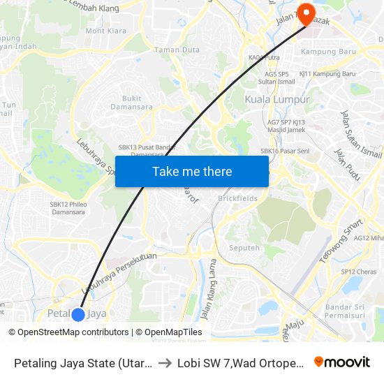 Petaling Jaya State (Utara) (Pj433) to Lobi SW 7,Wad Ortopedik @ HKL map