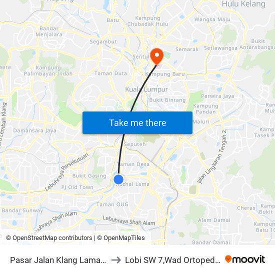 Pasar Jalan Klang Lama (Kl1212) to Lobi SW 7,Wad Ortopedik @ HKL map