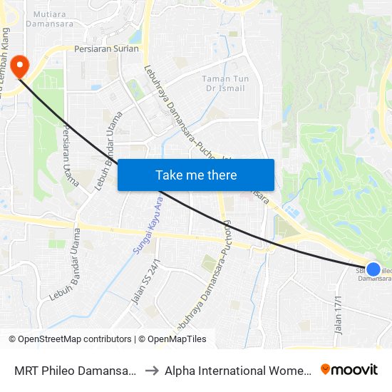 MRT Phileo Damansara, Pintu A (Pj823) to Alpha International Women's Specialists Centre map