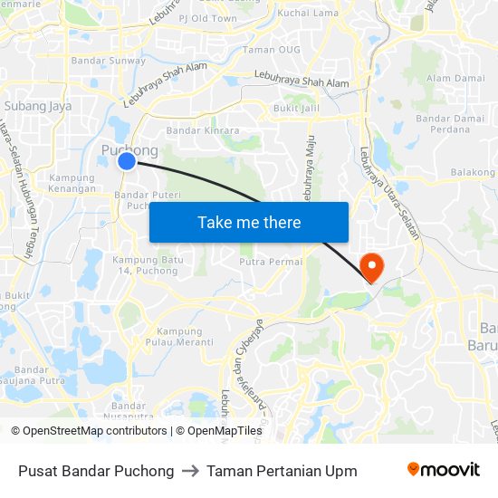 Pusat Bandar Puchong to Taman Pertanian Upm map