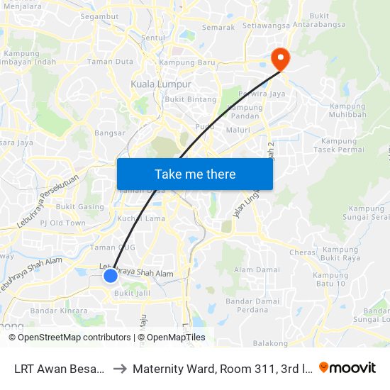 LRT Awan Besar (Kl2324) to Maternity Ward, Room 311, 3rd level @ KPJ APSH map