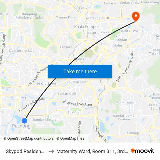 Skypod Residences (Sj447) to Maternity Ward, Room 311, 3rd level @ KPJ APSH map