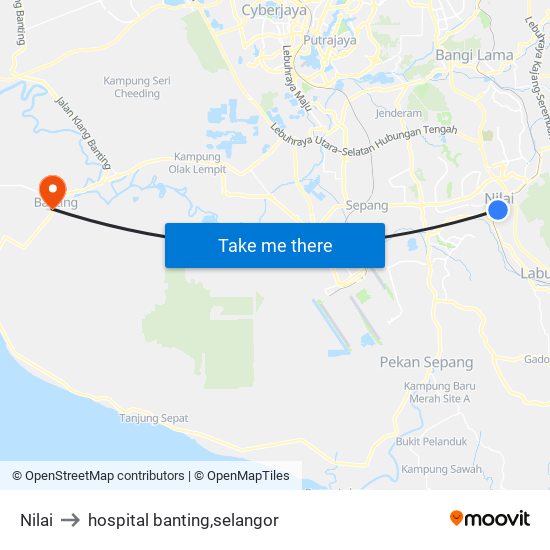 Nilai to hospital banting,selangor map