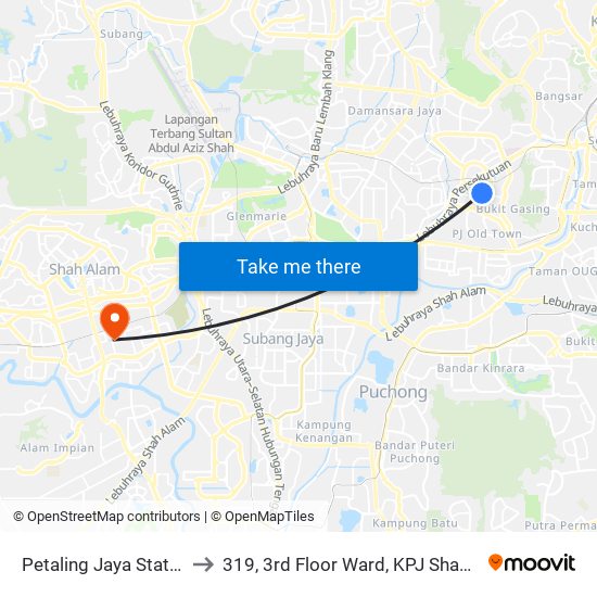 Petaling Jaya State (Utara) (Pj433) to 319, 3rd Floor Ward, KPJ Shah Alam Specialist Hospital map