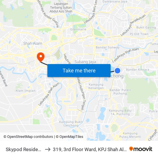 Skypod Residences (Sj447) to 319, 3rd Floor Ward, KPJ Shah Alam Specialist Hospital map