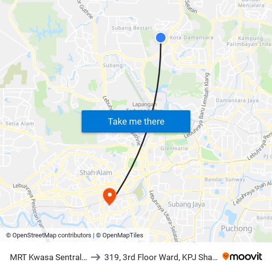 MRT Kwasa Sentral, Pintu A (Sa1020) to 319, 3rd Floor Ward, KPJ Shah Alam Specialist Hospital map