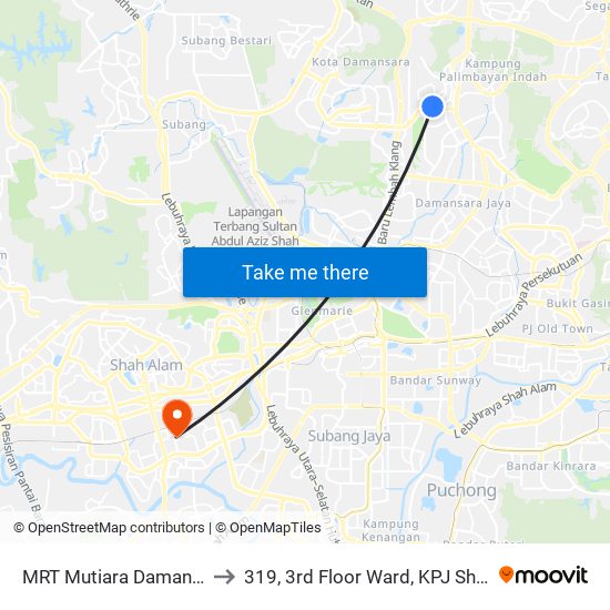 MRT Mutiara Damansara, Pintu B (Pj809) to 319, 3rd Floor Ward, KPJ Shah Alam Specialist Hospital map