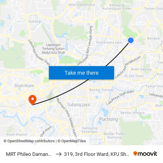 MRT Phileo Damansara, Pintu A (Pj823) to 319, 3rd Floor Ward, KPJ Shah Alam Specialist Hospital map