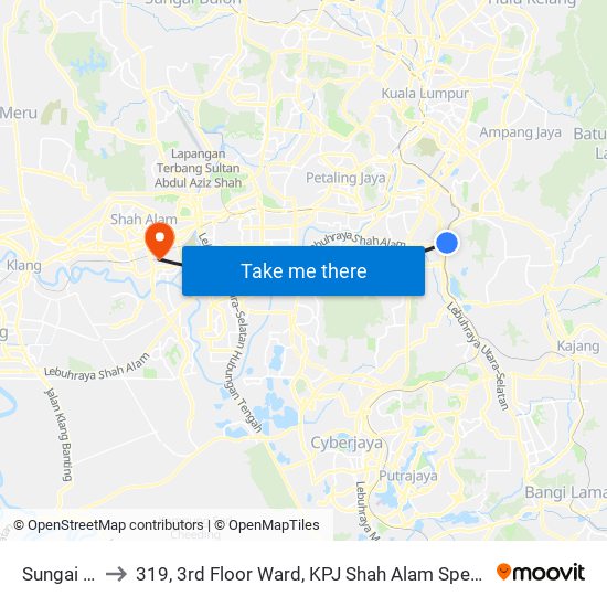 Sungai Besi to 319, 3rd Floor Ward, KPJ Shah Alam Specialist Hospital map