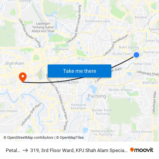 Petaling to 319, 3rd Floor Ward, KPJ Shah Alam Specialist Hospital map