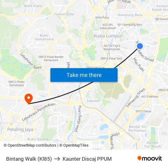 Bintang Walk (Kl85) to Kaunter Discaj PPUM map
