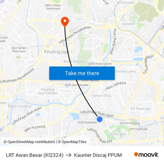 LRT Awan Besar (Kl2324) to Kaunter Discaj PPUM map