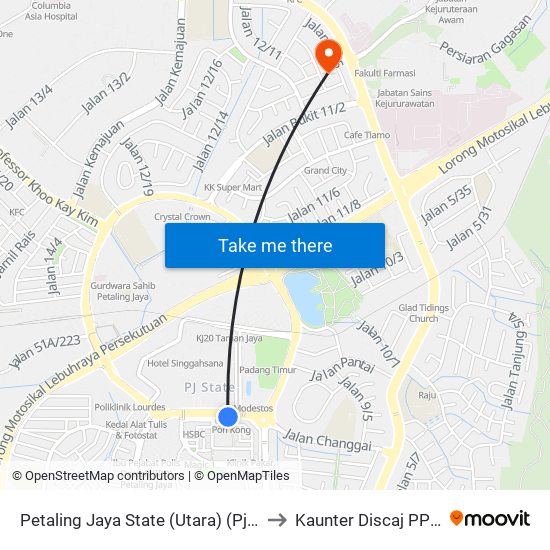 Petaling Jaya State (Utara) (Pj433) to Kaunter Discaj PPUM map