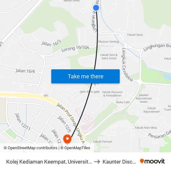 Kolej Kediaman Keempat, Universiti Malaya (Kl2348) to Kaunter Discaj PPUM map