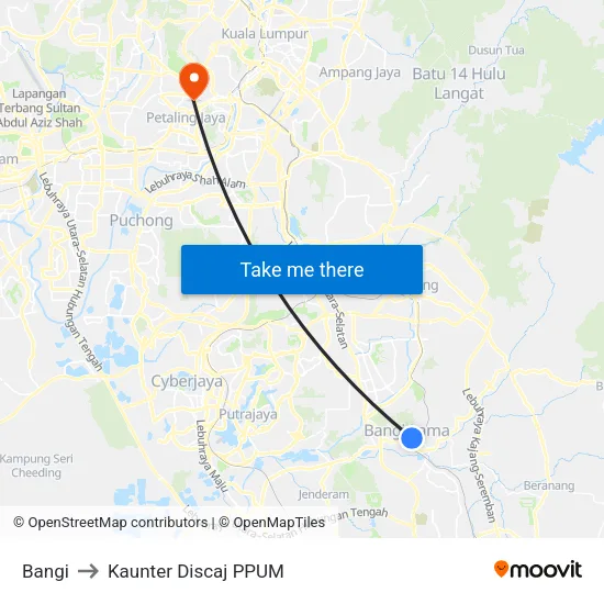 Bangi to Kaunter Discaj PPUM map