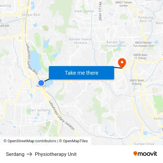 Serdang to Physiotherapy Unit map