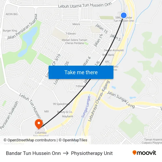 Bandar Tun Hussein Onn to Physiotherapy Unit map