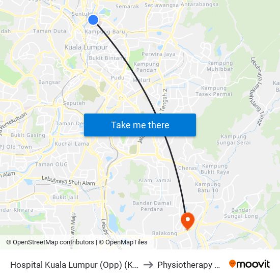 Hospital Kuala Lumpur (Opp) (Kl54) to Physiotherapy Unit map