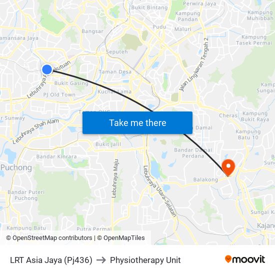LRT Asia Jaya (Pj436) to Physiotherapy Unit map