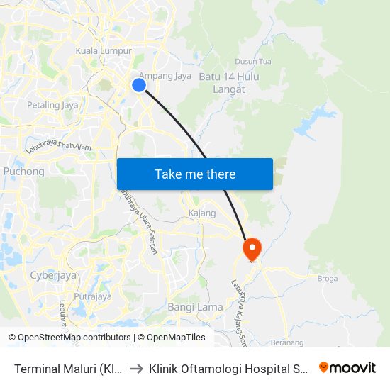 Terminal Maluri (Kl869) to Klinik Oftamologi Hospital Serdang map