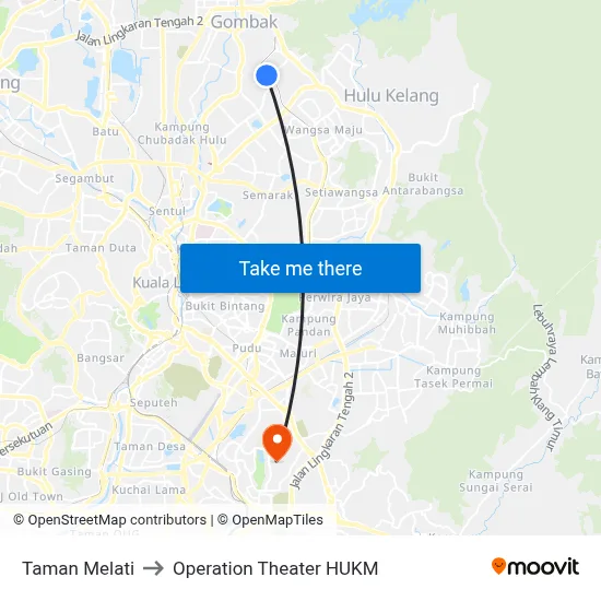 Taman Melati to Operation Theater HUKM map