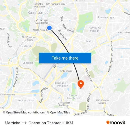 Merdeka to Operation Theater HUKM map