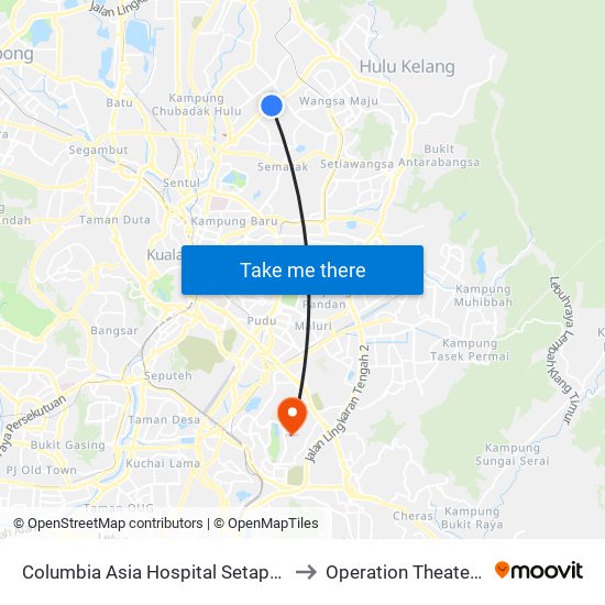 Columbia Asia Hospital Setapak (Kl1598) to Operation Theater HUKM map