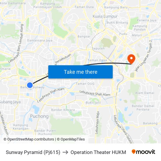 Sunway Pyramid (Pj615) to Operation Theater HUKM map