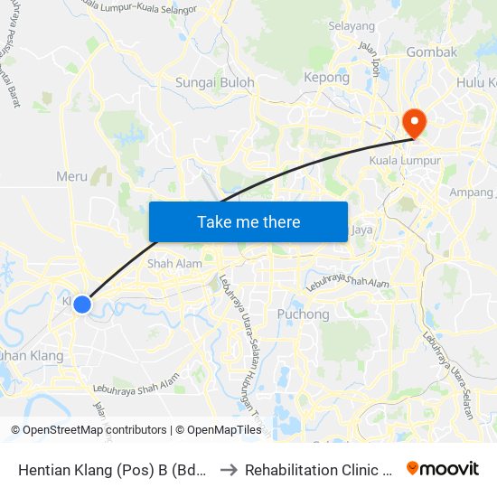 Hentian Klang (Pos) B (Bd664) to Rehabilitation Clinic HKL map