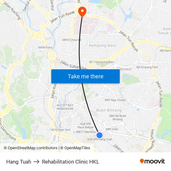 Hang Tuah to Rehabilitation Clinic HKL map