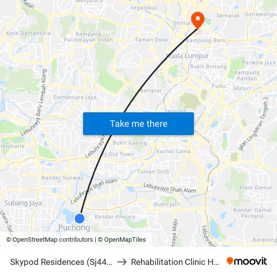 Skypod Residences (Sj447) to Rehabilitation Clinic HKL map