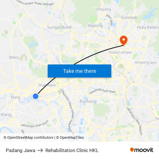 Padang Jawa to Rehabilitation Clinic HKL map