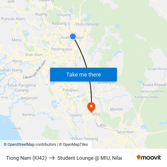 Tiong Nam (Kl42) to Student Lounge @ MIU, Nilai map