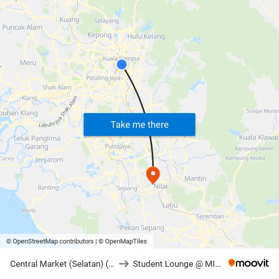 Central Market (Selatan) (Kl109) to Student Lounge @ MIU, Nilai map