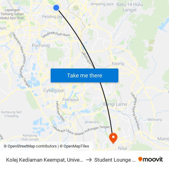 Kolej Kediaman Keempat, Universiti Malaya (Kl2348) to Student Lounge @ MIU, Nilai map