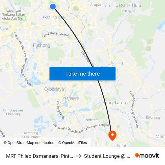 MRT Phileo Damansara, Pintu A (Pj823) to Student Lounge @ MIU, Nilai map