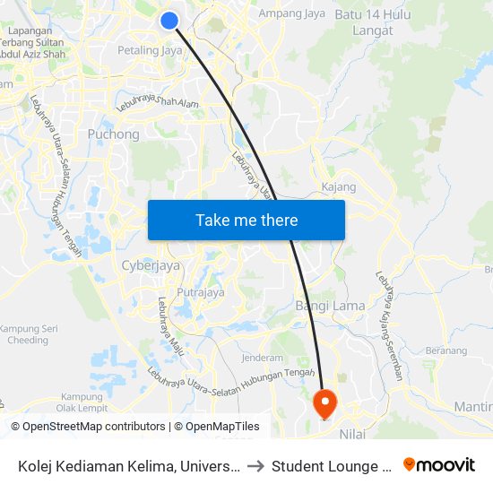 Kolej Kediaman Kelima, Universiti Malaya (Kl2343) to Student Lounge @ MIU, Nilai map