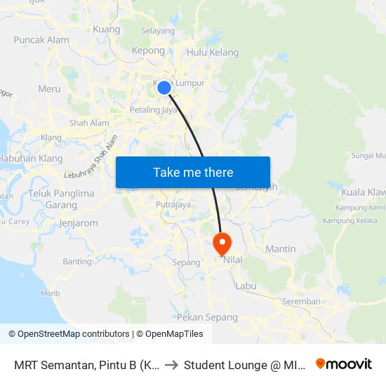 MRT Semantan, Pintu B (Kl1174) to Student Lounge @ MIU, Nilai map
