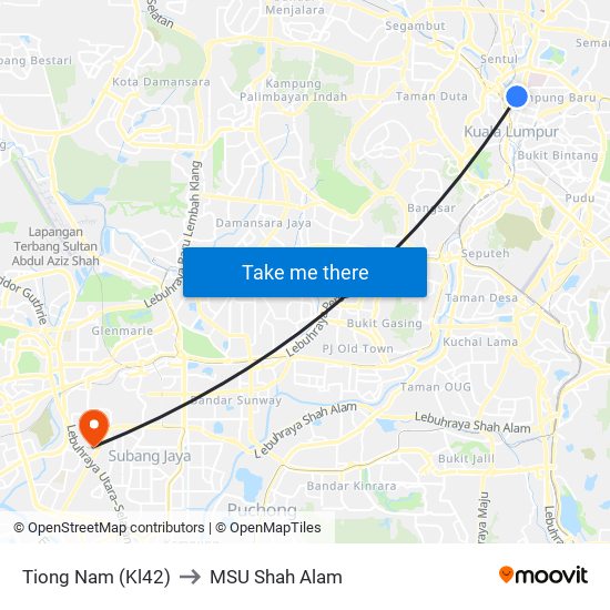 Tiong Nam (Kl42) to MSU Shah Alam map