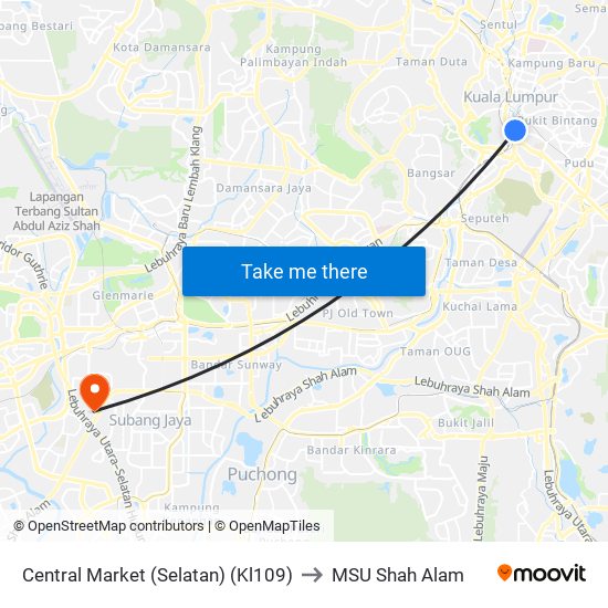 Central Market (Selatan) (Kl109) to MSU Shah Alam map