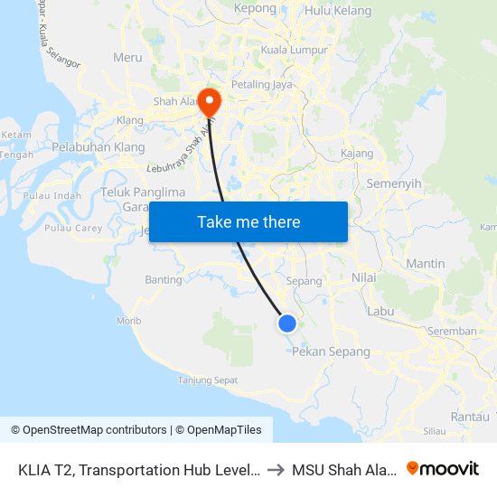KLIA T2, Transportation Hub Level 1 to MSU Shah Alam map