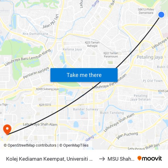 Kolej Kediaman Keempat, Universiti Malaya (Kl2348) to MSU Shah Alam map