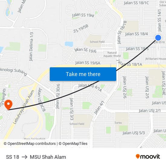 SS 18 to MSU Shah Alam map