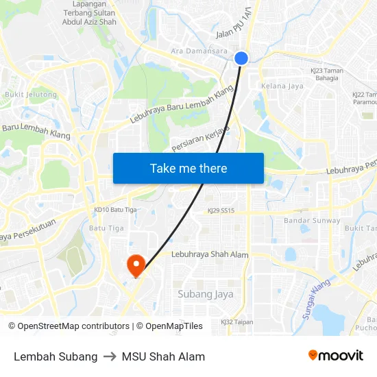 Lembah Subang to MSU Shah Alam map